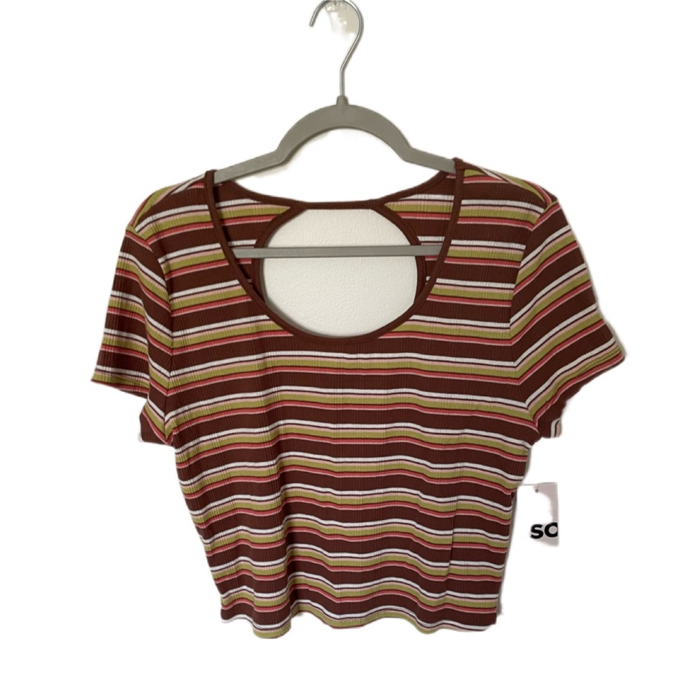 Juniors So Cropped Striped Tee (Size XXL)